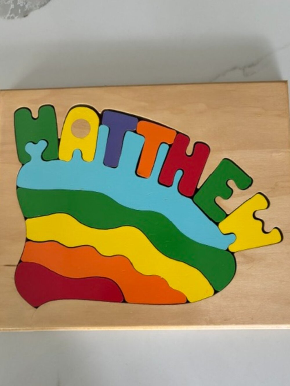 Personalized Wooden Name Puzzle – "Matthew" – Colorful Educational Toy